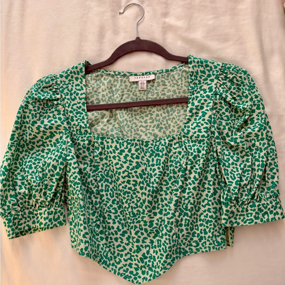Topshop Green Animal Print Blouse